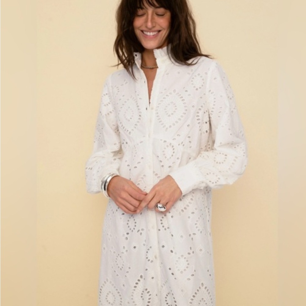 Sonmer 3/4 sleeve Juana lined Elegant White Eyelet Dress NWT $290